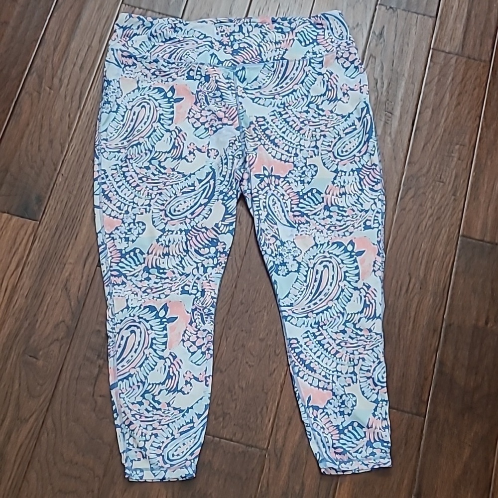 Crown & Ivy Pink & Blue Paisley Print Leggings size XXL